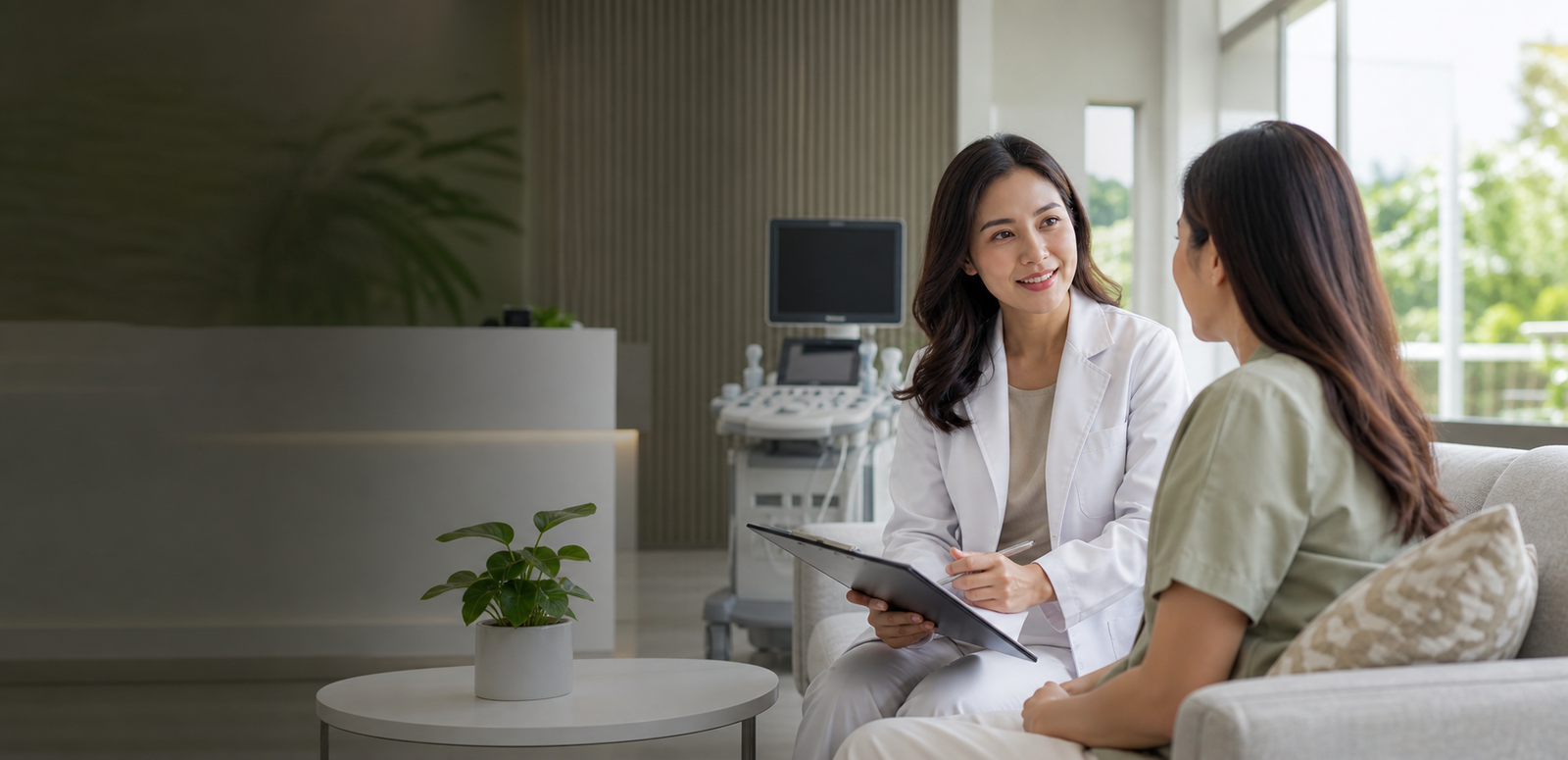 A healthcare professional assisting a patient in a modern diagnostic center